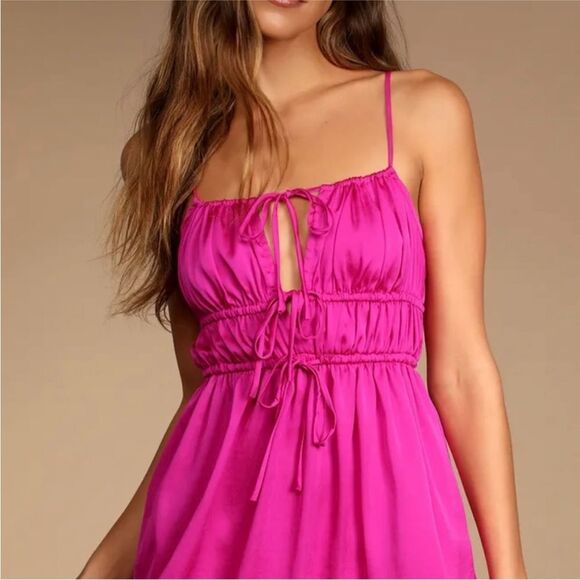 Free People Size Medium M Meant to Be Magenta Orchid Mini Dress OB1413126 - Picture 3 of 11
